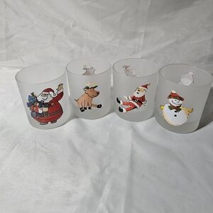 Vintage 4 Dartington Designs France Frosted Lowball Holiday Glasses